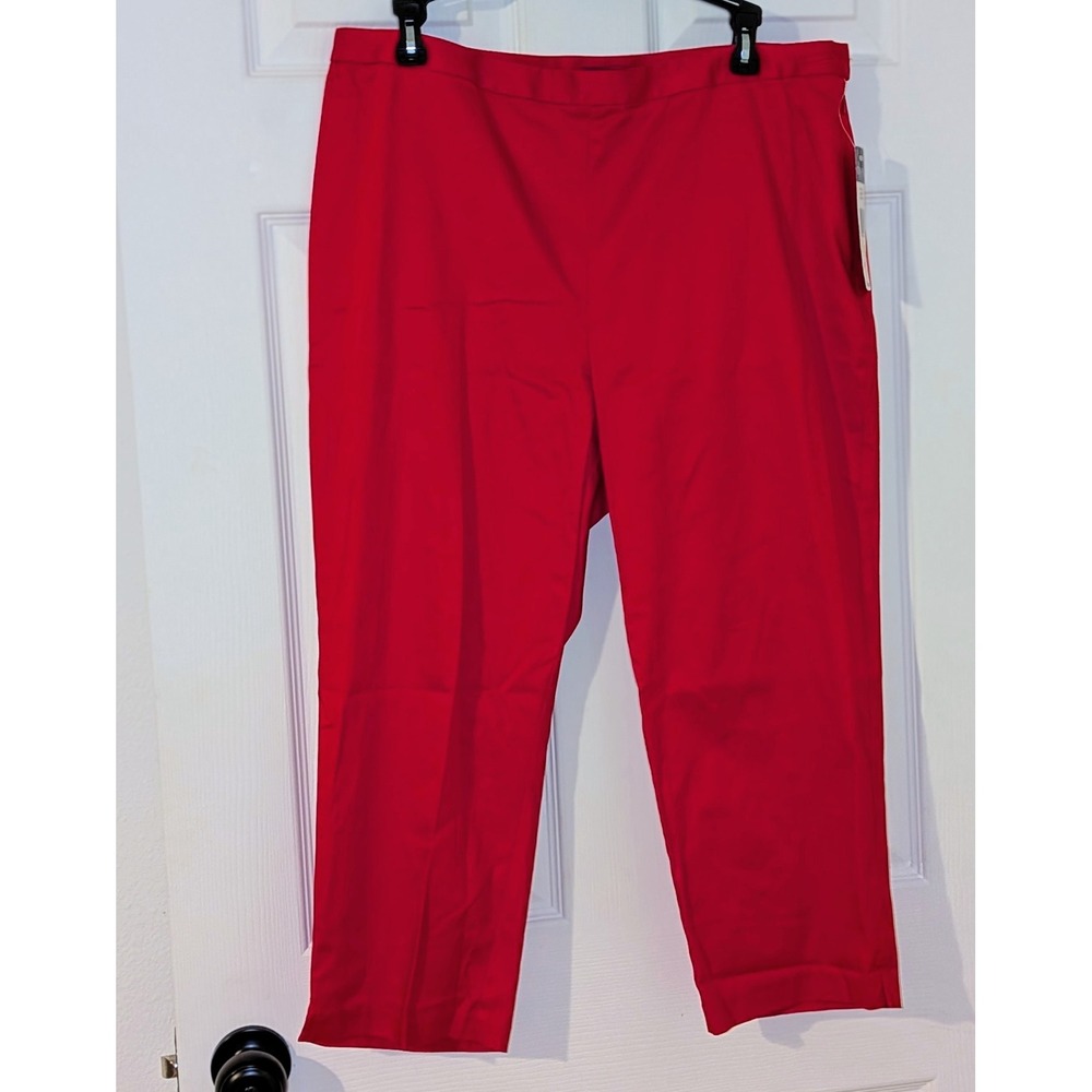 Chaps Red Cropped Trousers Stretch Cotton Side‎ Zip Pants Womens 12 NEW